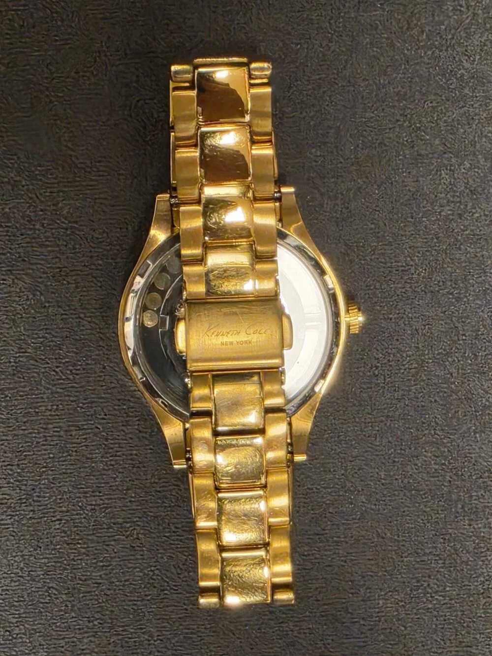 KENNETH COLE NY RARE Transparency Gold Floating Stone Crystal Accent Watch Y2K